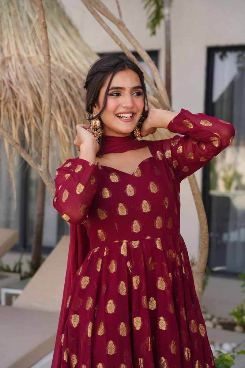 Elegant Jacquard Anarkali Suit with Dupatta