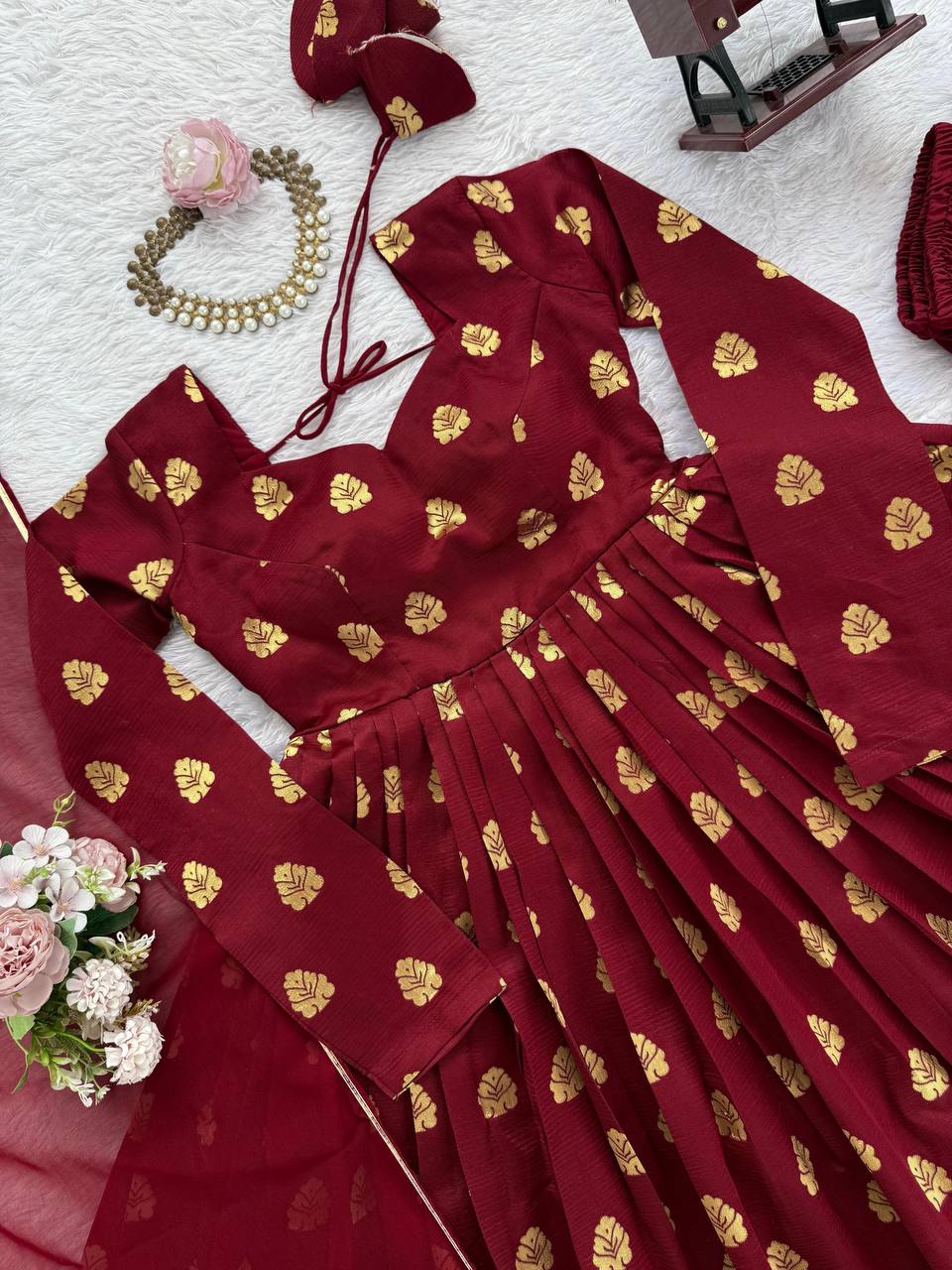 Elegant Jacquard Anarkali Suit with Dupatta