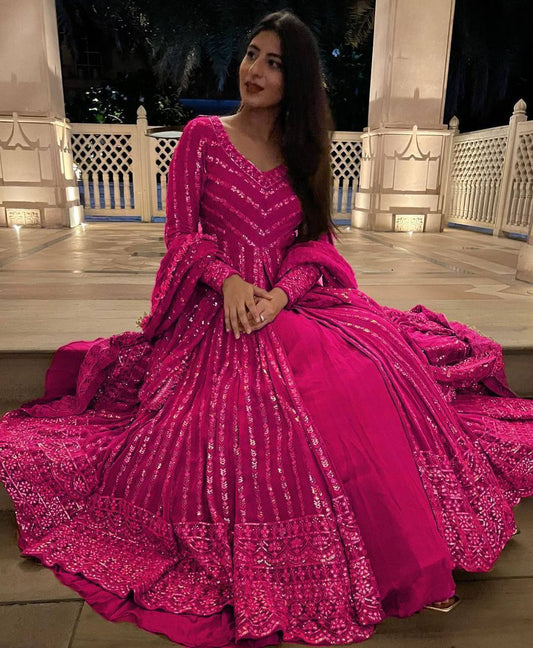 Pink colour Graceful Faux Georgette Lehenga Choli Set with Sequins Work