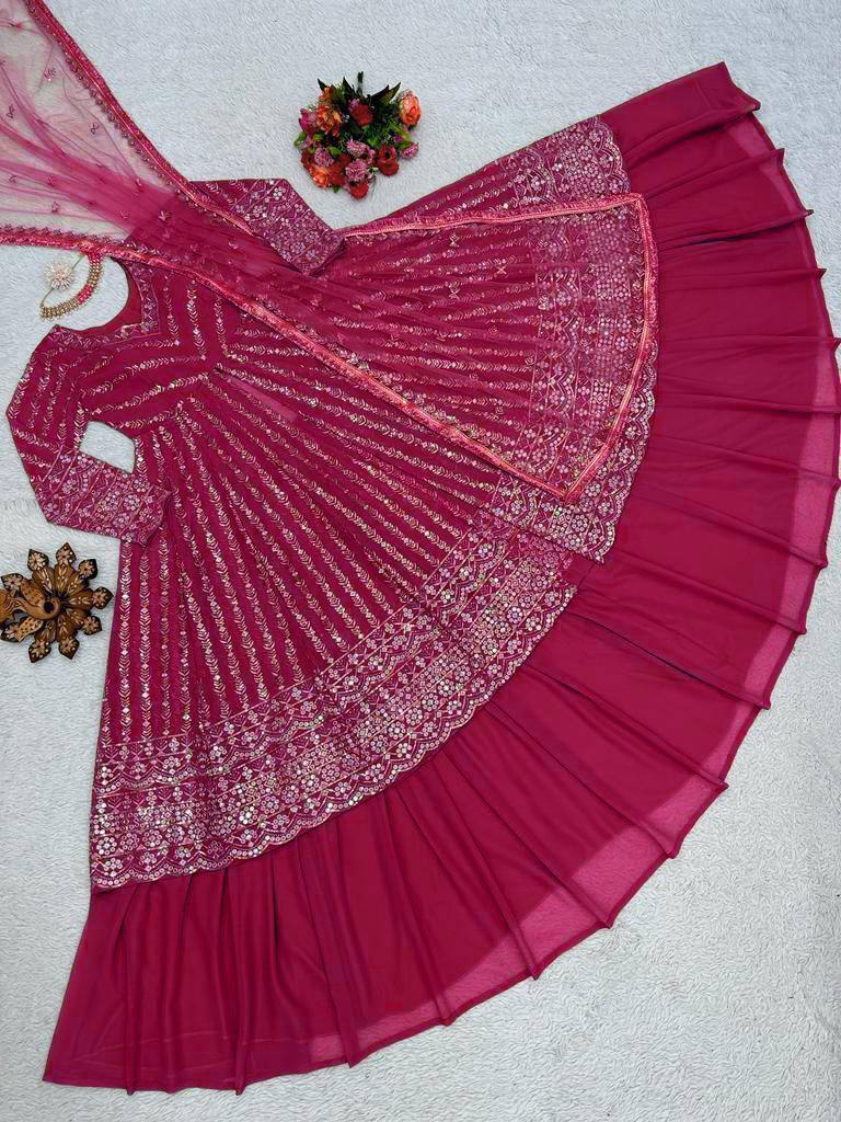Pink colour Graceful Faux Georgette Lehenga Choli Set with Sequins Work