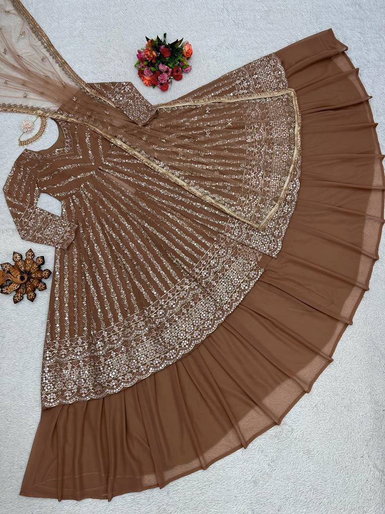 Cofee colour Graceful Faux Georgette Lehenga Choli Set with Sequins Work
