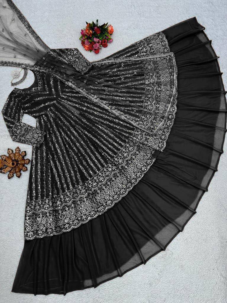 Black colour Graceful Faux Georgette Lehenga Choli Set with Sequins Work