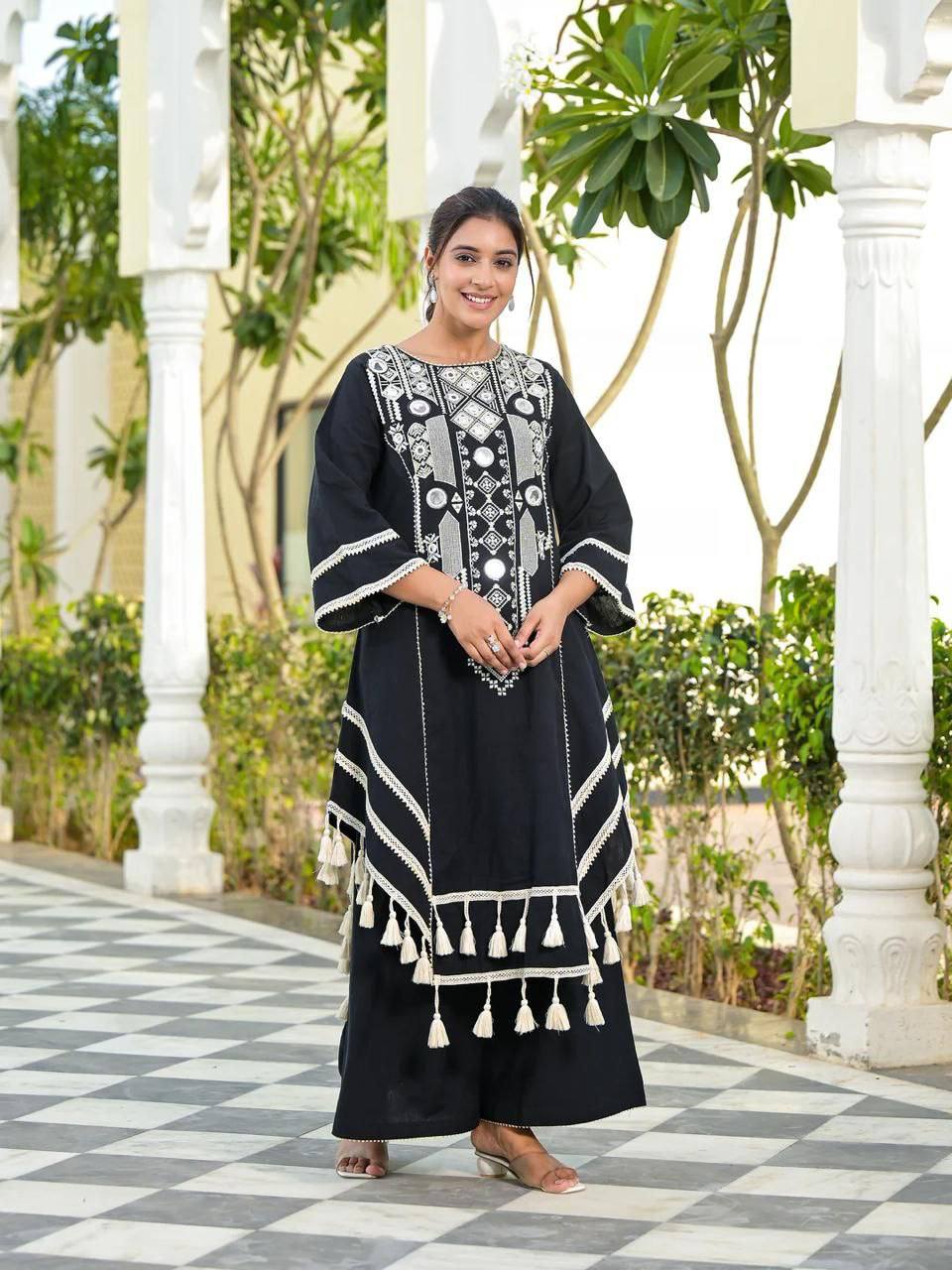 Elegant Reyon Cotton Plazo Set – Real Mirror Detailing