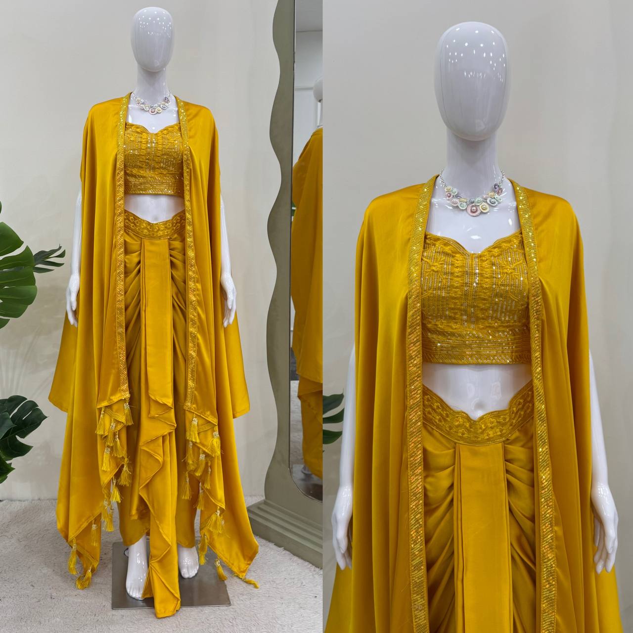 Ready-to-Wear Dhoti Style Set with Shrug & Unstitched Choli