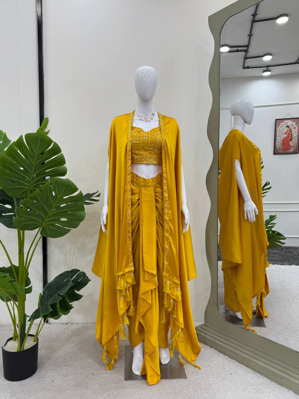 Ready-to-Wear Dhoti Style Set with Shrug & Unstitched Choli