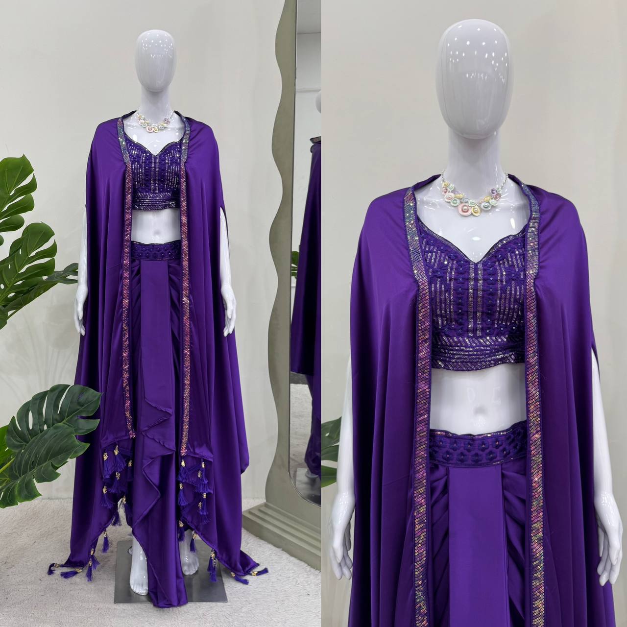 Ready-to-Wear Dhoti Style Set with Shrug & Unstitched Choli