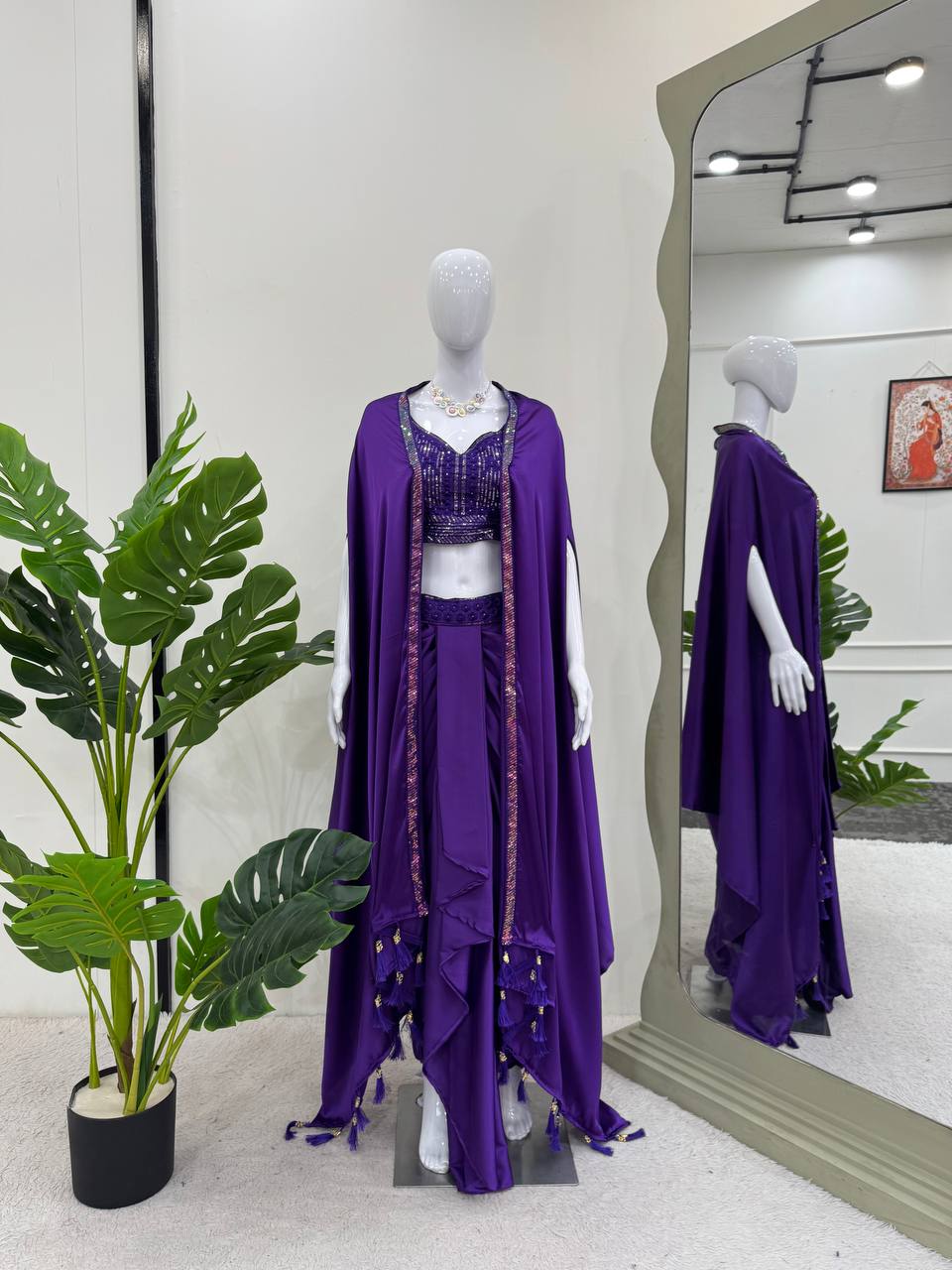 Ready-to-Wear Dhoti Style Set with Shrug & Unstitched Choli