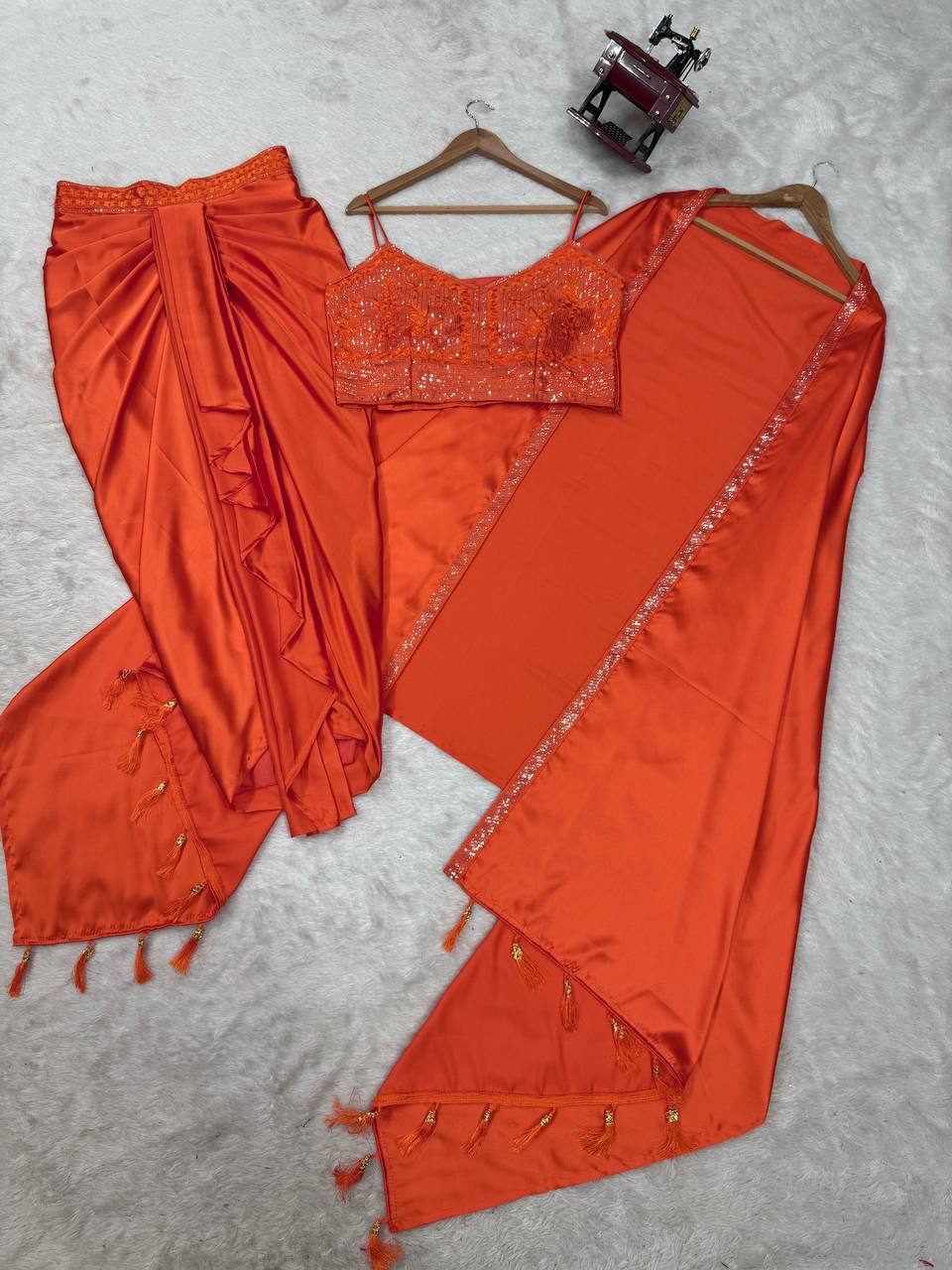 Ready-to-Wear Dhoti Style Set with Shrug & Unstitched Choli