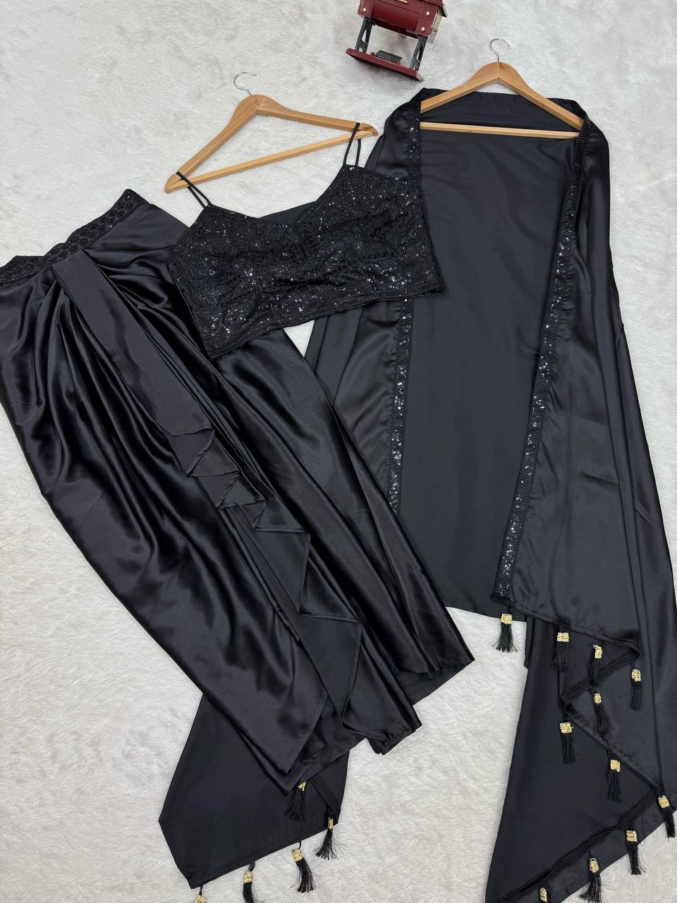 Ready-to-Wear Dhoti Style Set with Shrug & Unstitched Choli