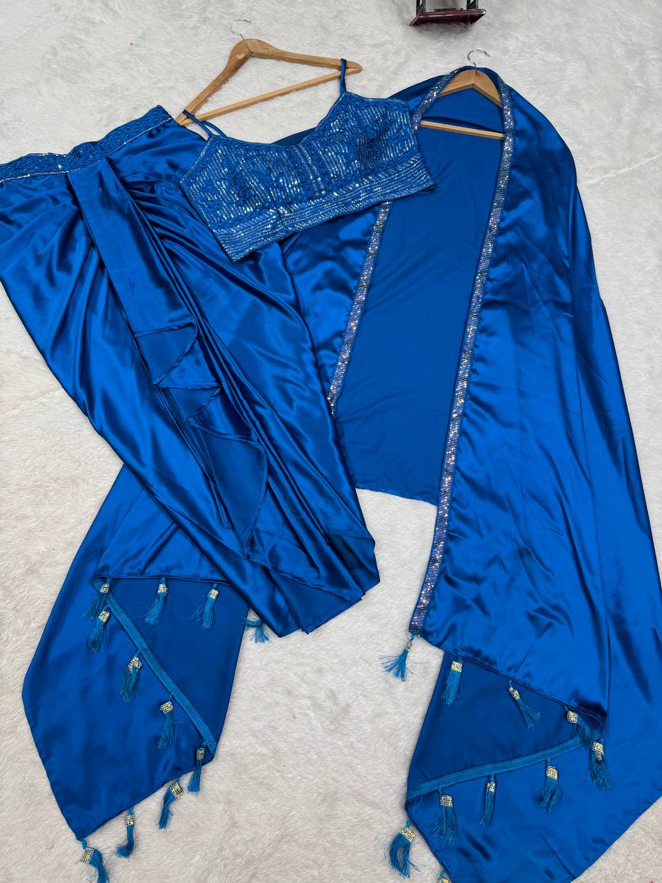Ready-to-Wear Dhoti Style Set with Shrug & Unstitched Choli