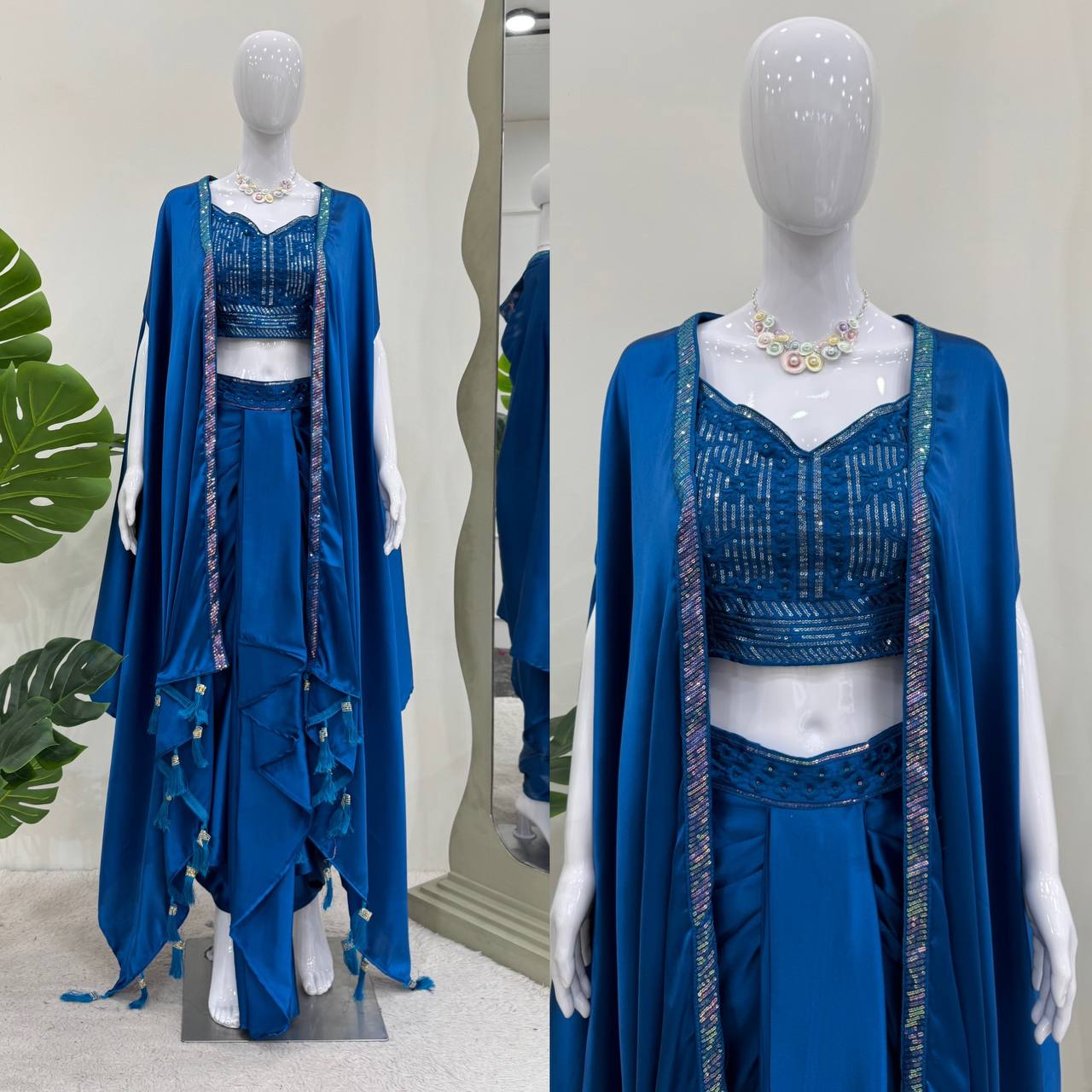 Ready-to-Wear Dhoti Style Set with Shrug & Unstitched Choli