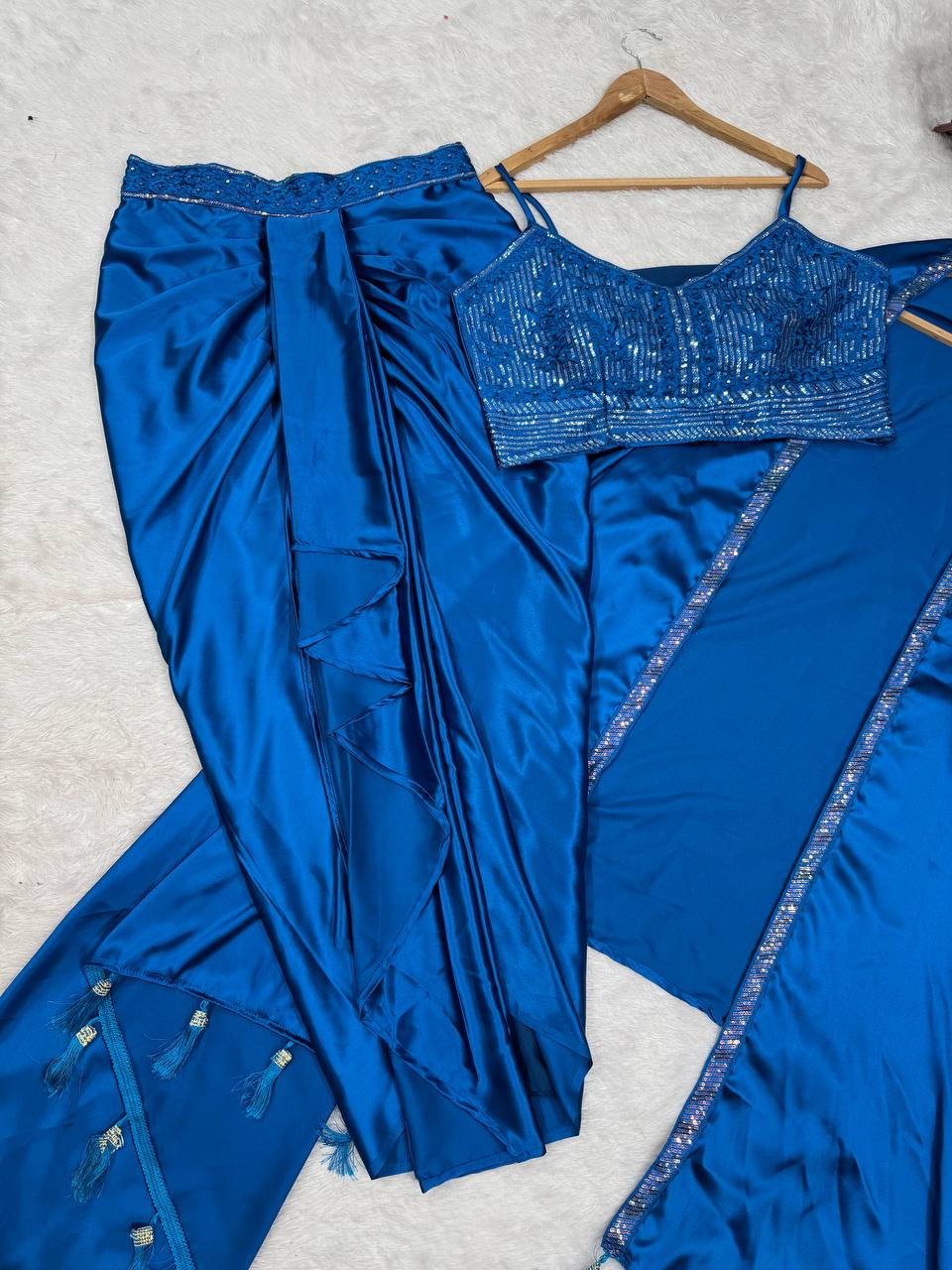 Ready-to-Wear Dhoti Style Set with Shrug & Unstitched Choli