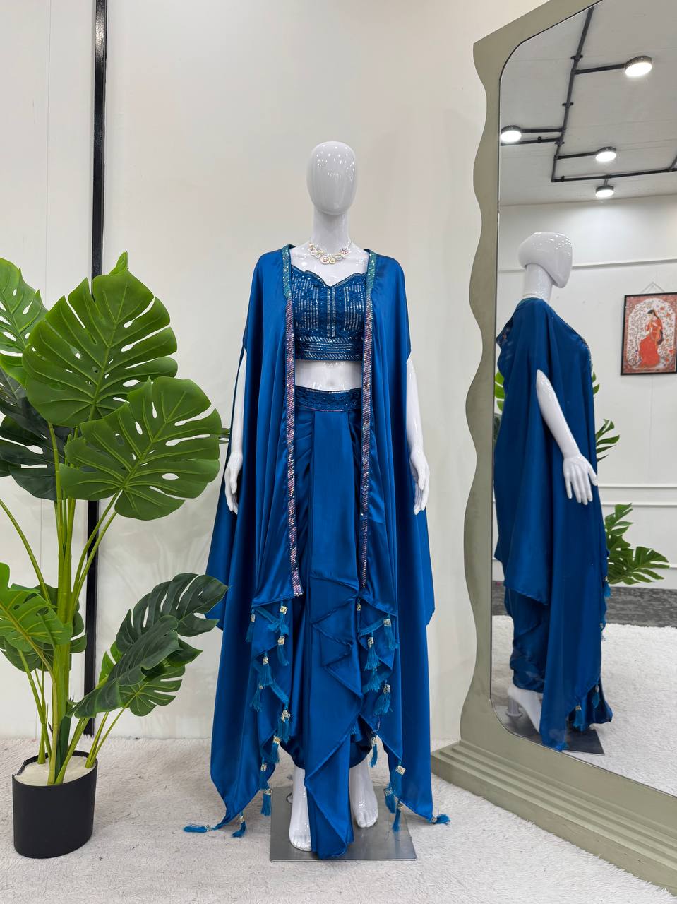 Ready-to-Wear Dhoti Style Set with Shrug & Unstitched Choli