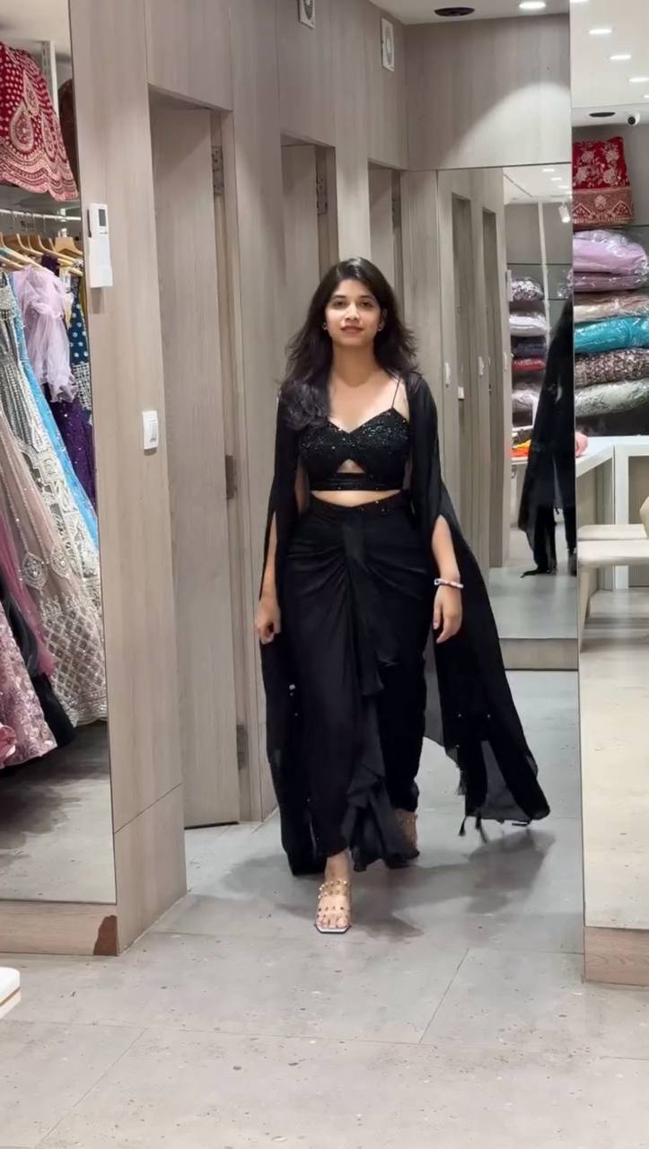 Ready-to-Wear Dhoti Style Set with Shrug & Unstitched Choli