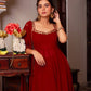 Red Designer Faux Georgette 3-Piece Plazo Set with Real Mirror Handwork (Lightweight | Style Elegance)