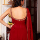 Red Designer Faux Georgette 3-Piece Plazo Set with Real Mirror Handwork (Lightweight | Style Elegance)