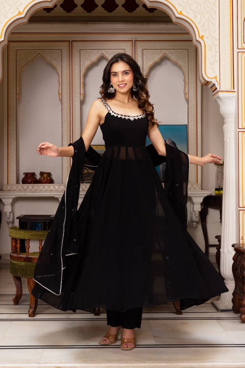 Designer Faux Georgette 3-Piece Plazo Set with Real Mirror Handwork (Lightweight | Style Elegance)