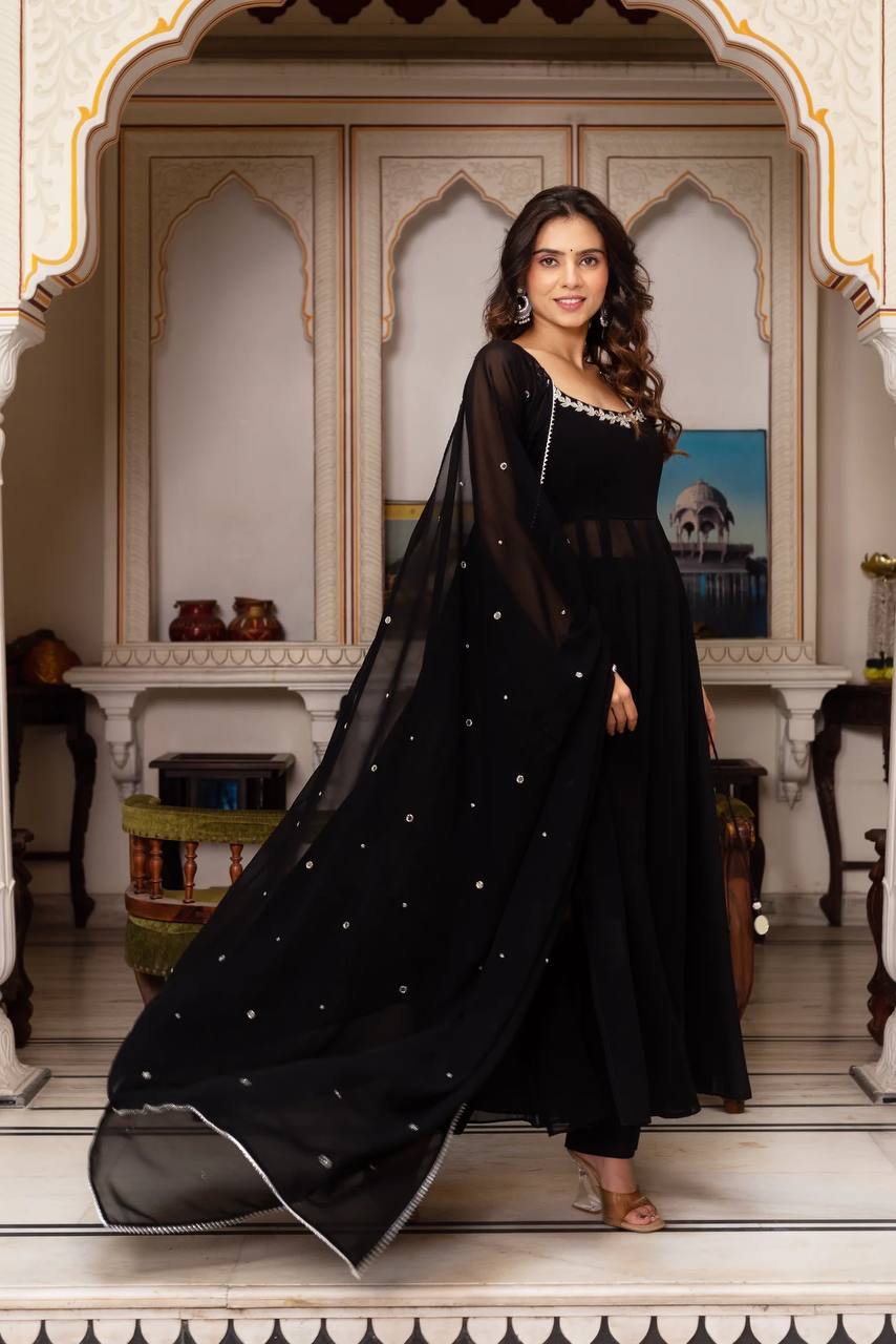 Designer Faux Georgette 3-Piece Plazo Set with Real Mirror Handwork (Lightweight | Style Elegance)