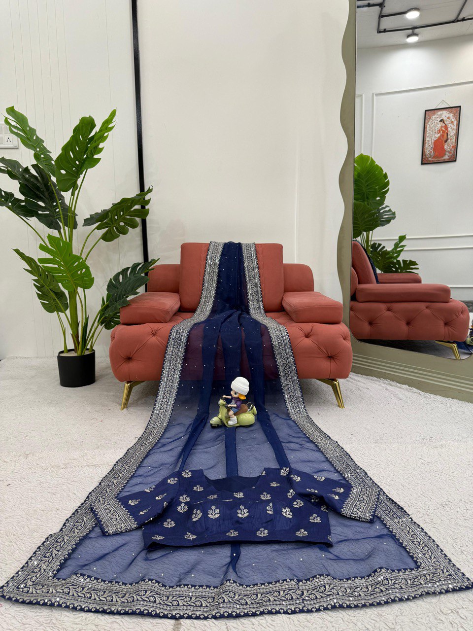 Heavy Organza Silk Designer Saree with LCD Diamond & Sequin Embroidery