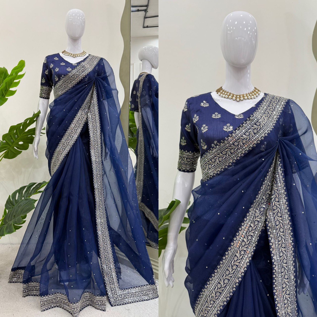Heavy Organza Silk Designer Saree with LCD Diamond & Sequin Embroidery