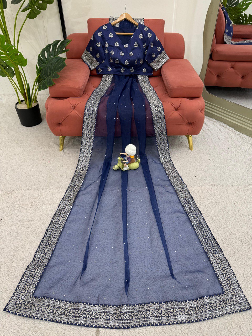 Heavy Organza Silk Designer Saree with LCD Diamond & Sequin Embroidery