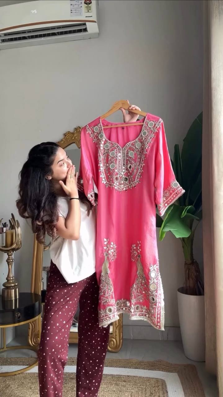 Designer Roman Silk Sharara Set with 9mm Sequin & Mirror Embroidery (Style Elegance)