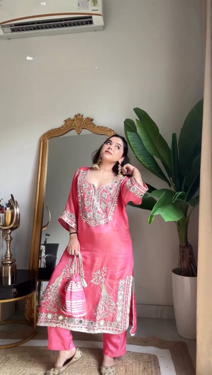 Designer Roman Silk Sharara Set with 9mm Sequin & Mirror Embroidery (Style Elegance)