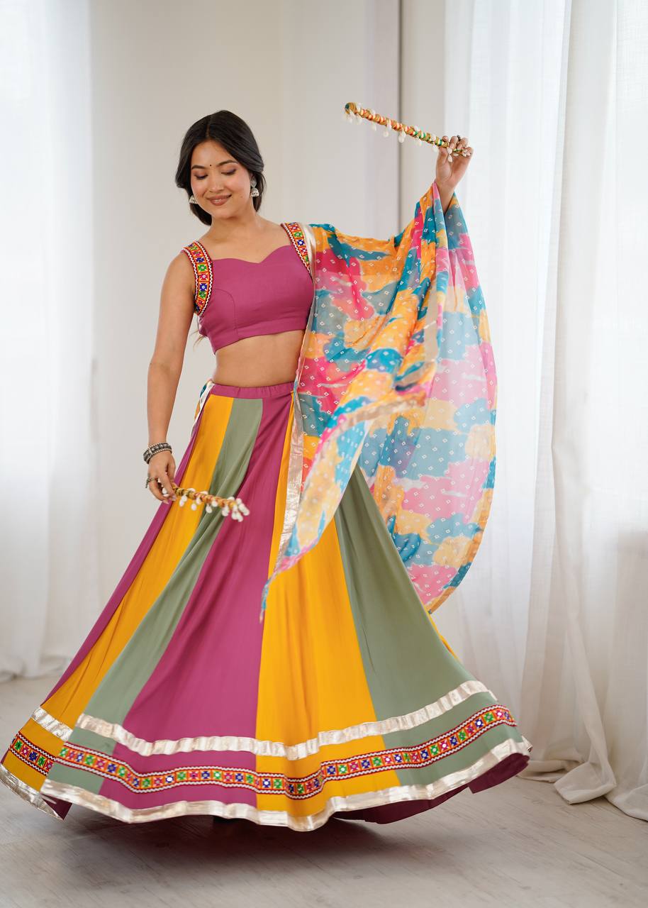 Heavy Rayon Lehenga Set with Real Mirror & Gamthi Thread Work | 4-Meter Flair