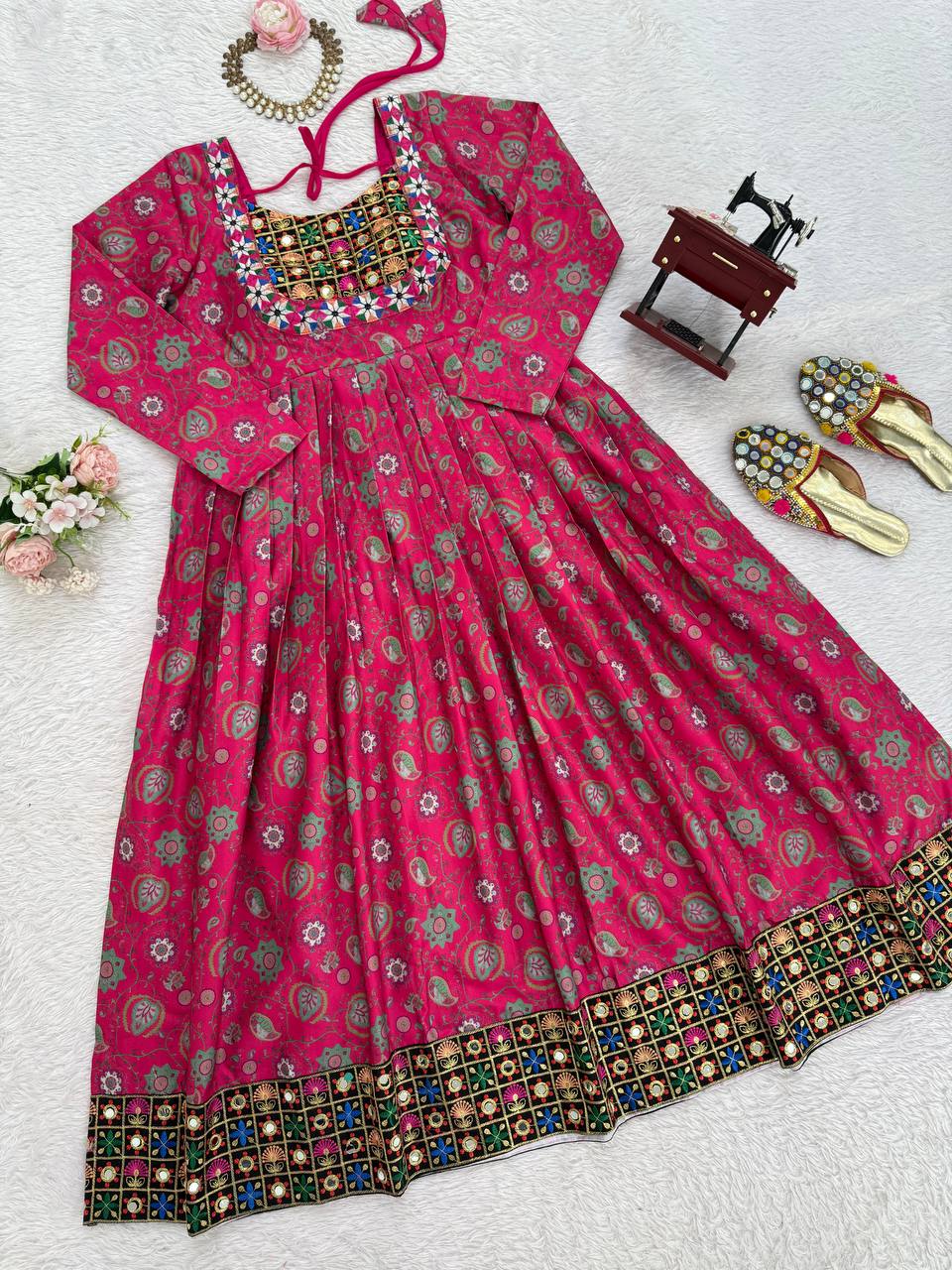 Vibrant Mirror-Work Anarkali Kurta – Festive Garba & Dance-Ready Ethnic Look
