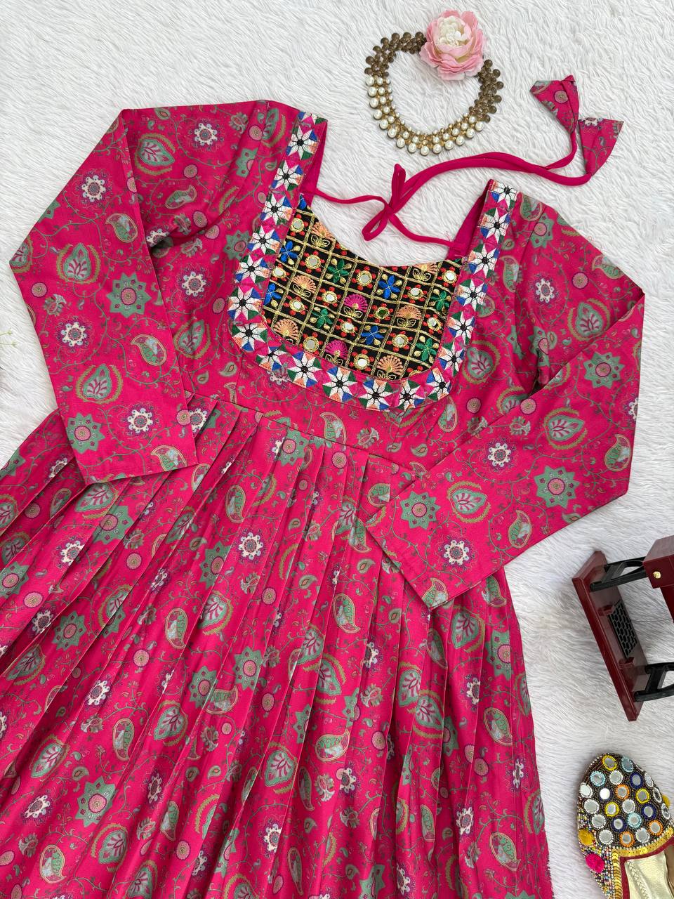 Vibrant Mirror-Work Anarkali Kurta – Festive Garba & Dance-Ready Ethnic Look