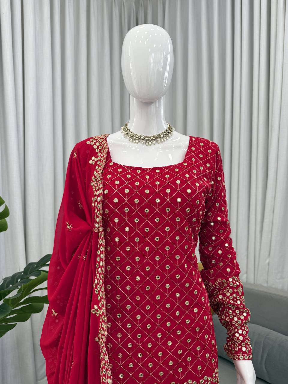 Faux Georgette Sharara Set with 9mm Sequin & Thread Work