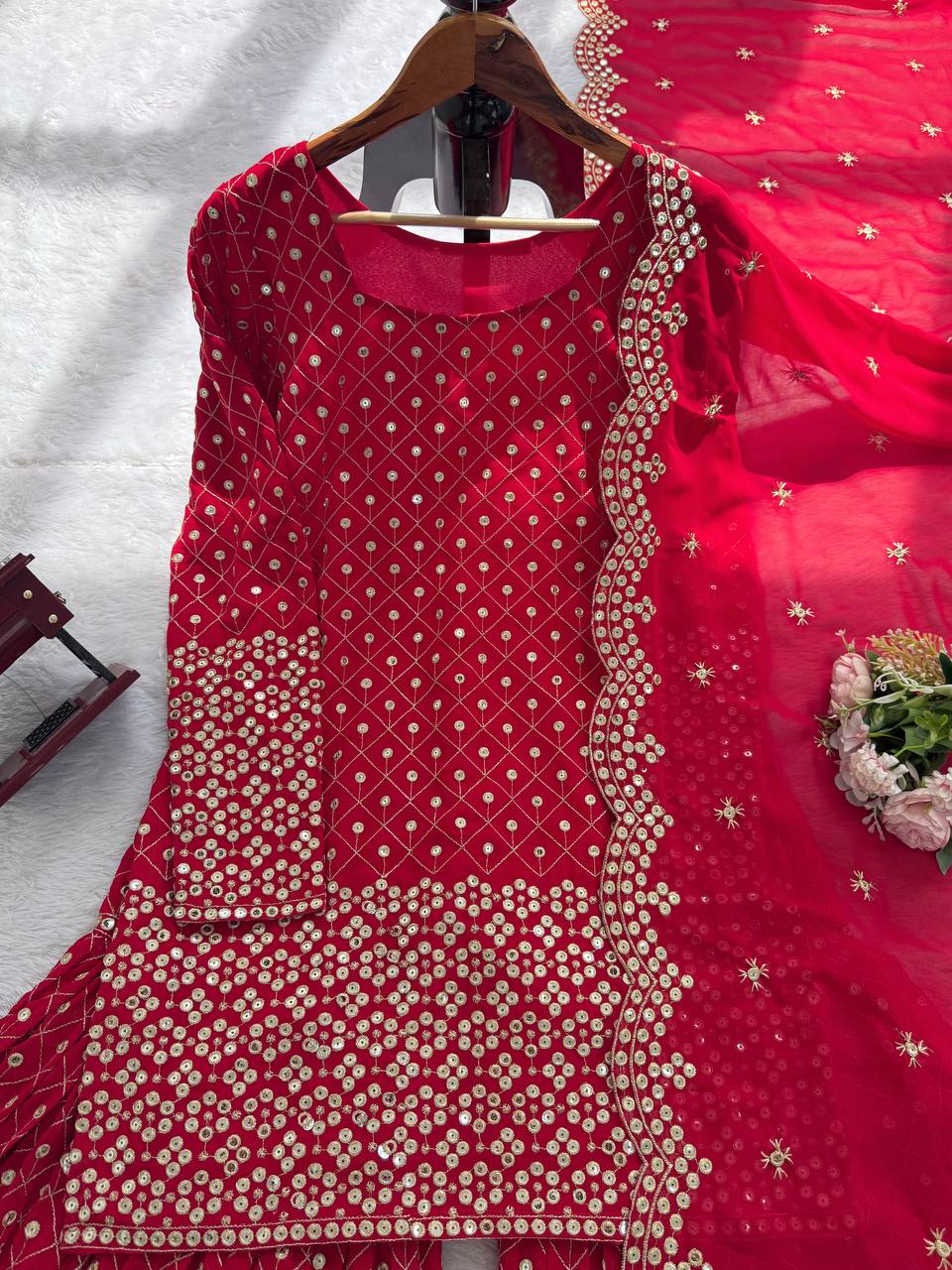 Faux Georgette Sharara Set with 9mm Sequin & Thread Work