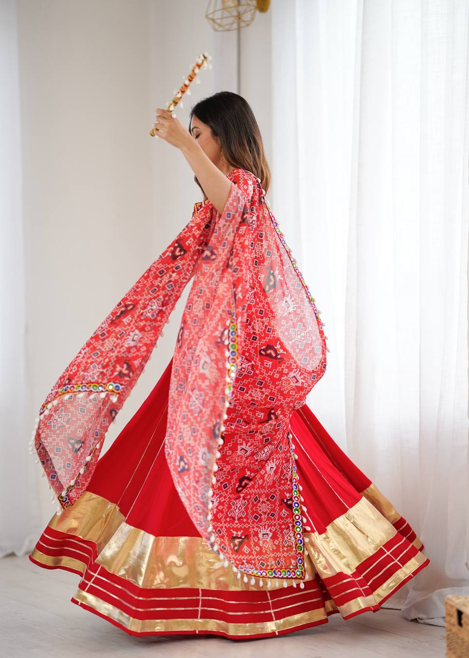 Heavy Rayon Lagdi Patta Lehenga Set with Real Mirror, Kodi & Gamthi Work | 4-Meter Flair