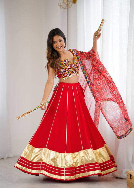 Heavy Rayon Lagdi Patta Lehenga Set with Real Mirror, Kodi & Gamthi Work | 4-Meter Flair