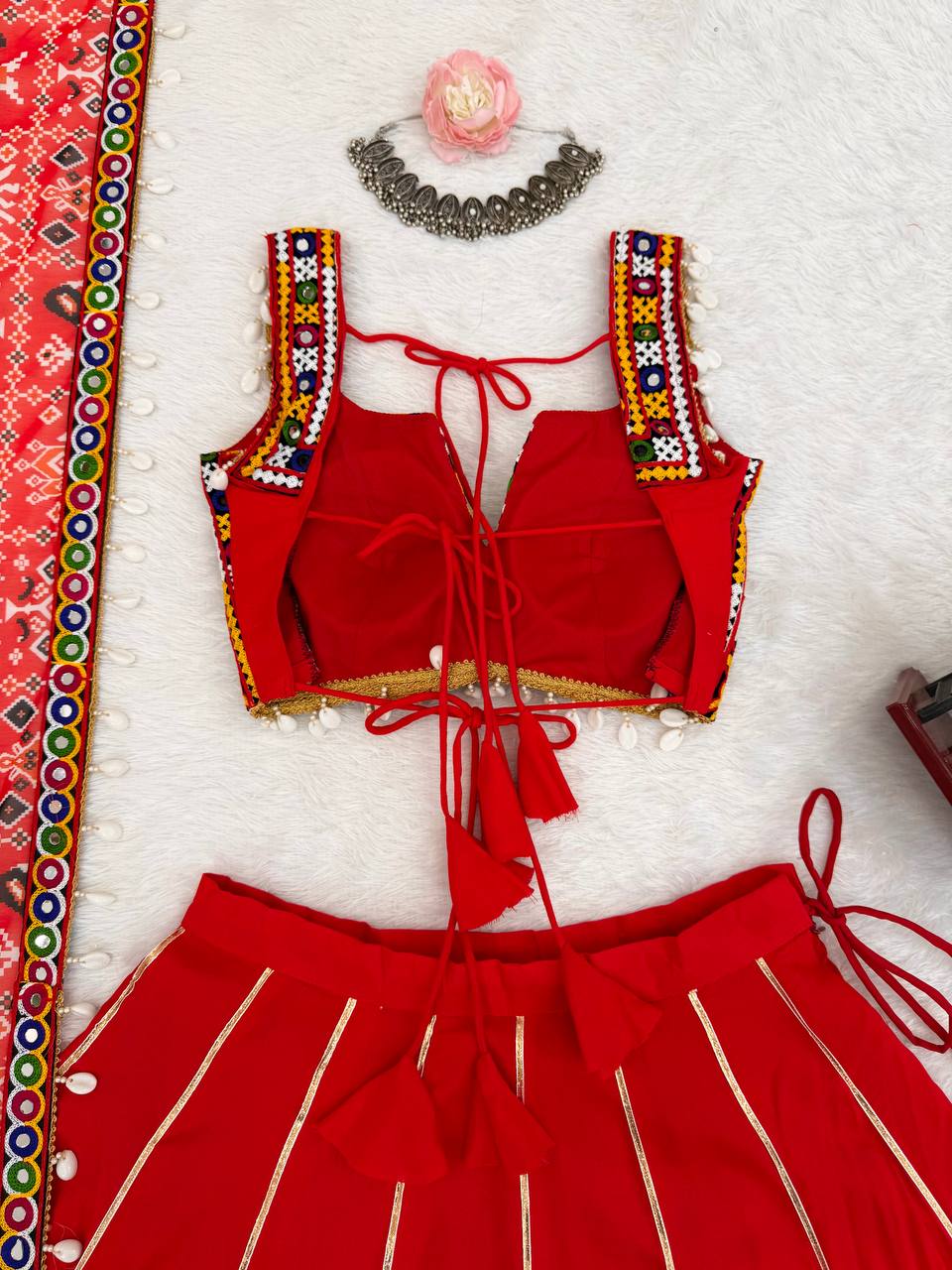 Heavy Rayon Lagdi Patta Lehenga Set with Real Mirror, Kodi & Gamthi Work | 4-Meter Flair