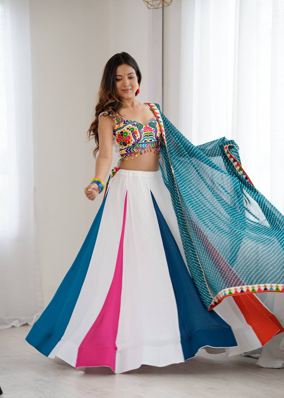 Designer Heavy Rayon Lagdi Patta Lehenga Set with Real Mirror, Kodi & Gamthi Work | 4-Meter Flair