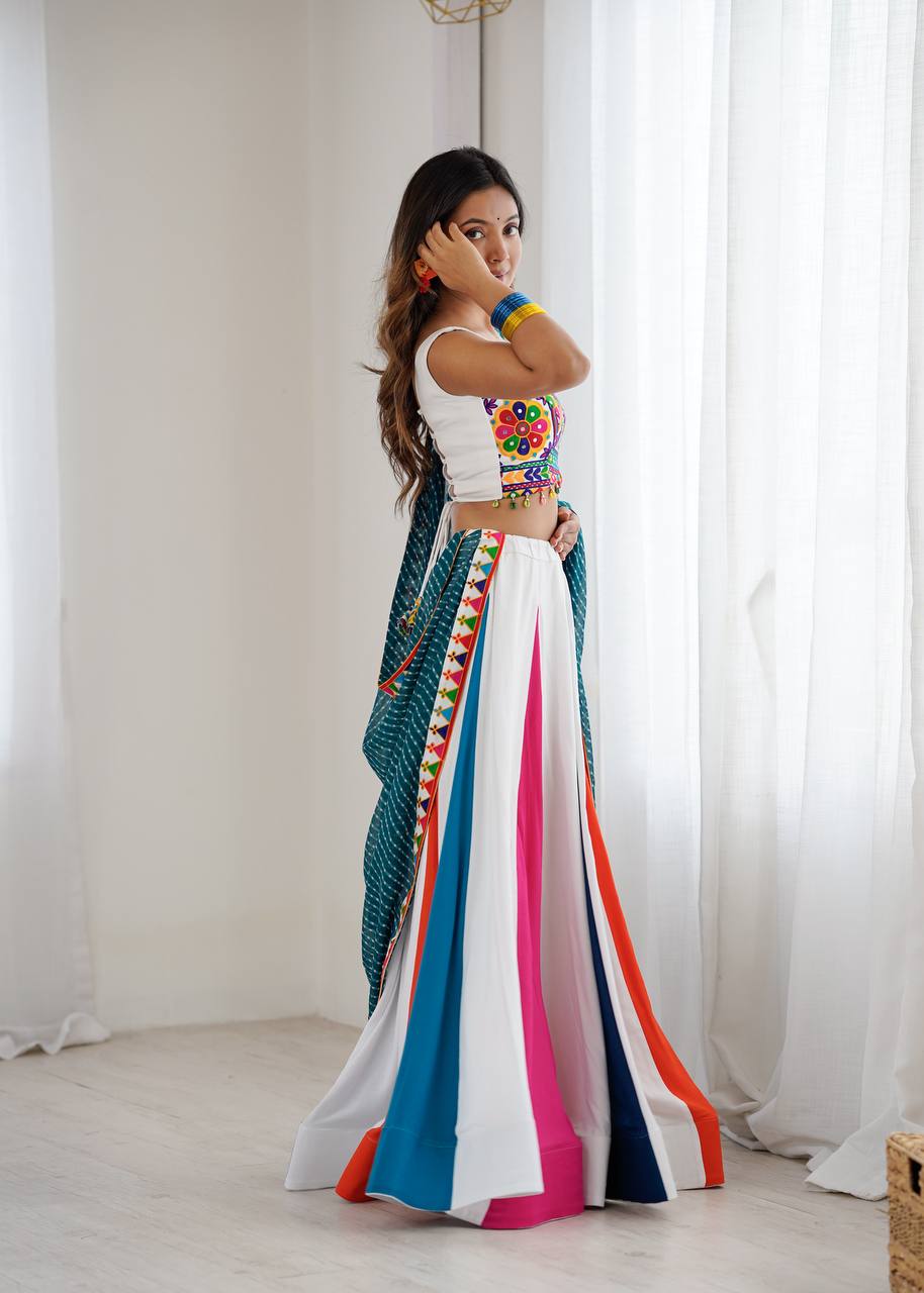 Designer Heavy Rayon Lagdi Patta Lehenga Set with Real Mirror, Kodi & Gamthi Work | 4-Meter Flair