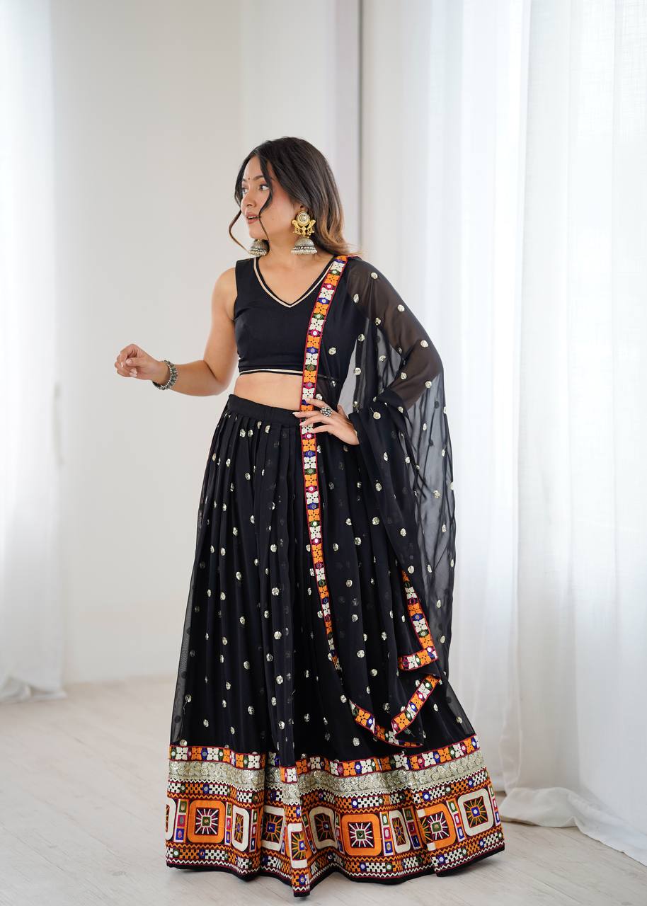 Designer Heavy Faux Georgette Lehenga Set with Real Mirror & Gamthi Thread Work | 4-Meter Flair