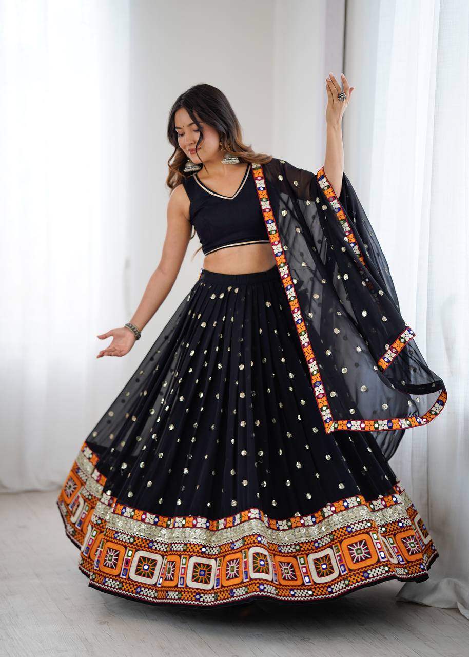 Designer Heavy Faux Georgette Lehenga Set with Real Mirror & Gamthi Thread Work | 4-Meter Flair