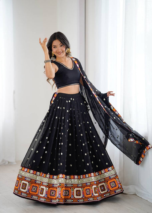 Designer Heavy Faux Georgette Lehenga Set with Real Mirror & Gamthi Thread Work | 4-Meter Flair