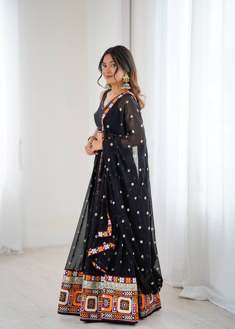 Designer Heavy Faux Georgette Lehenga Set with Real Mirror & Gamthi Thread Work | 4-Meter Flair