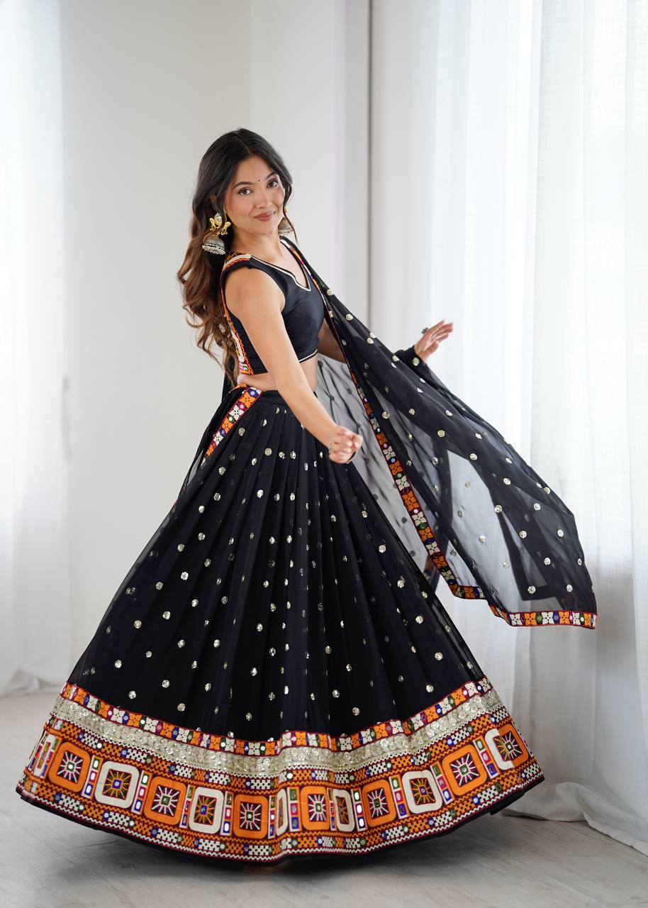 Designer Heavy Faux Georgette Lehenga Set with Real Mirror & Gamthi Thread Work | 4-Meter Flair