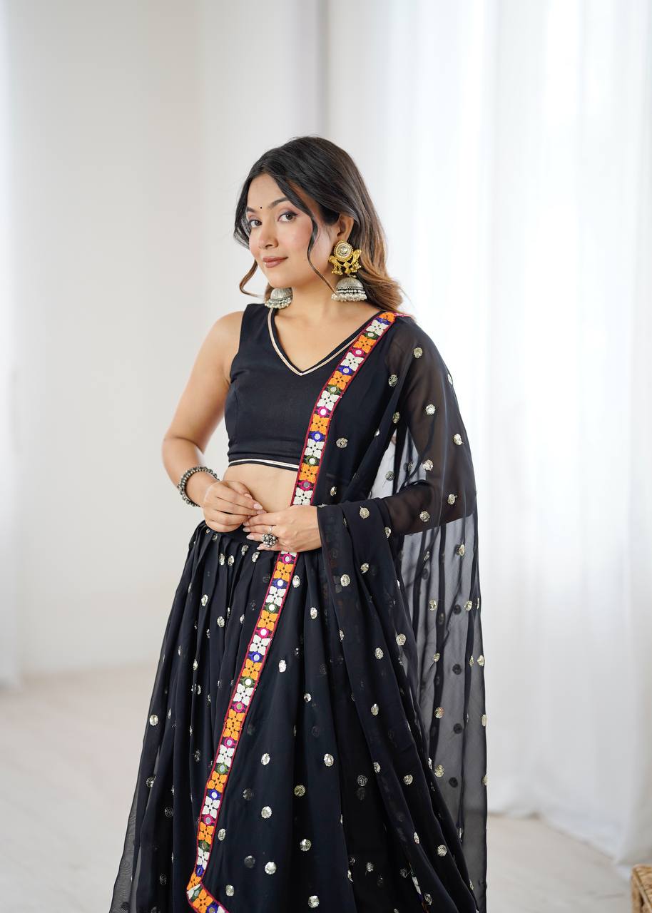 Designer Heavy Faux Georgette Lehenga Set with Real Mirror & Gamthi Thread Work | 4-Meter Flair