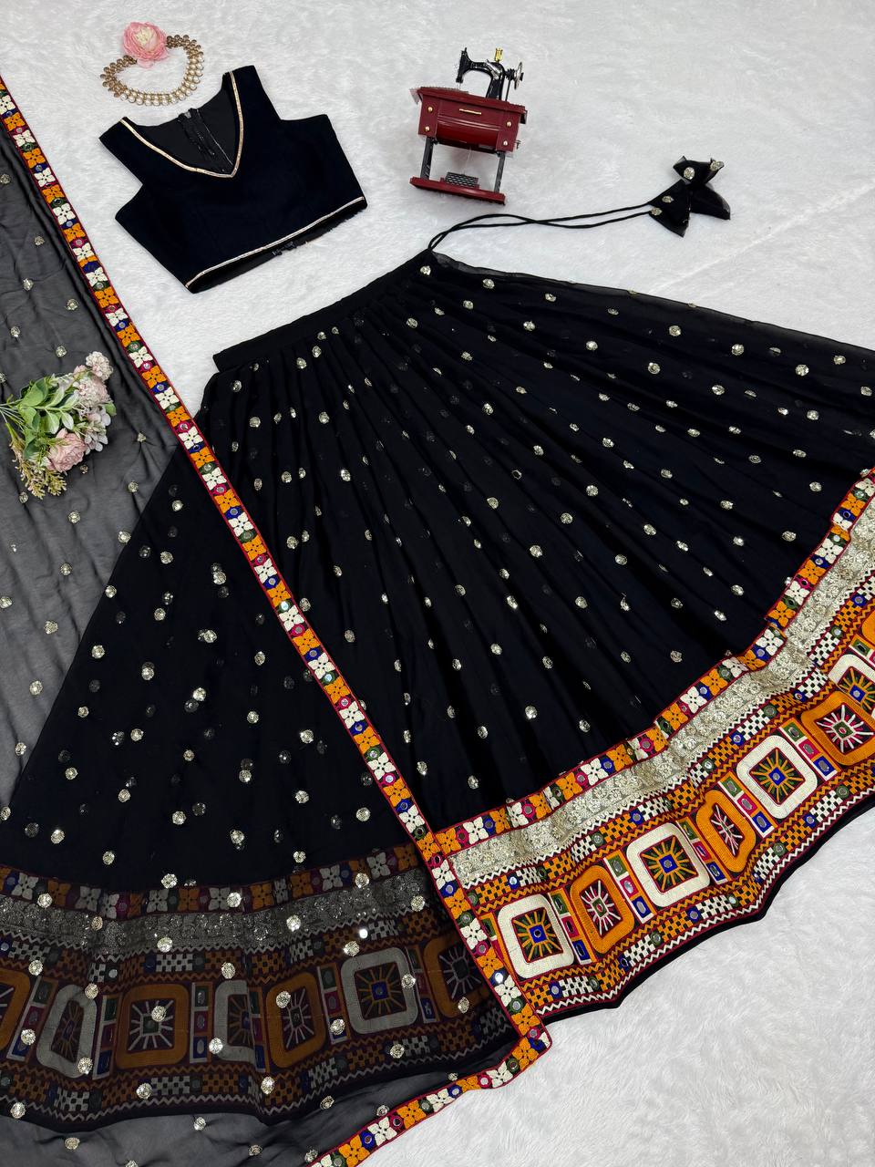 Designer Heavy Faux Georgette Lehenga Set with Real Mirror & Gamthi Thread Work | 4-Meter Flair