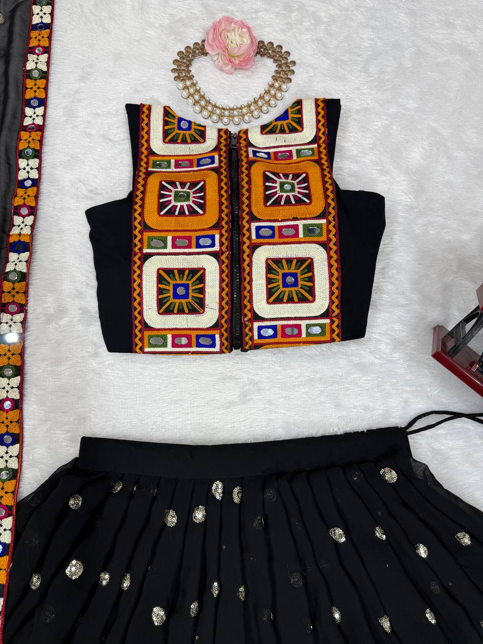 Designer Heavy Faux Georgette Lehenga Set with Real Mirror & Gamthi Thread Work | 4-Meter Flair