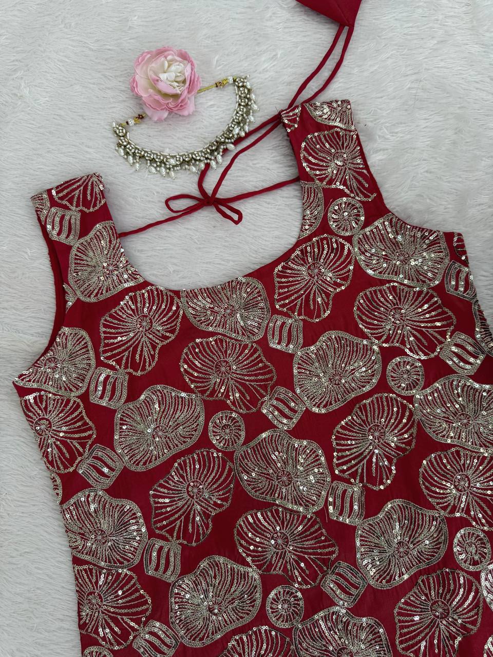 ✨ Traditional Red Sharara Suit with Handwork