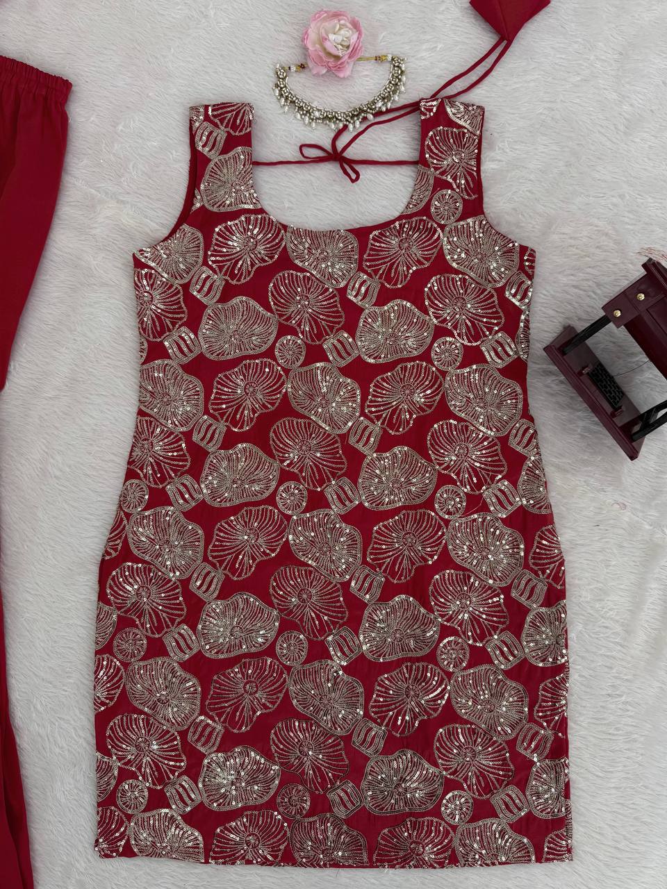 ✨ Traditional Red Sharara Suit with Handwork
