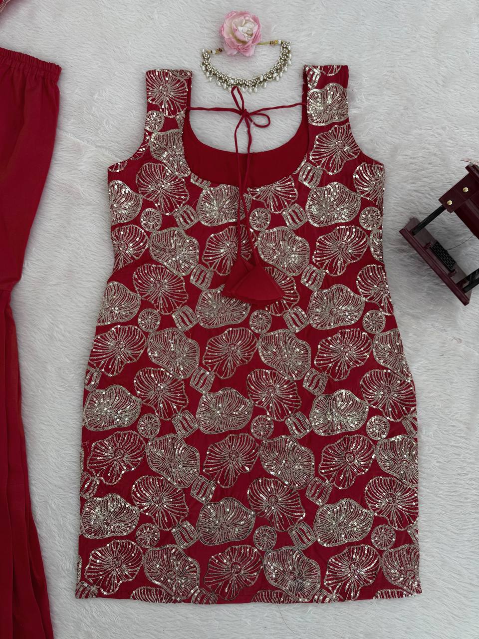 ✨ Traditional Red Sharara Suit with Handwork