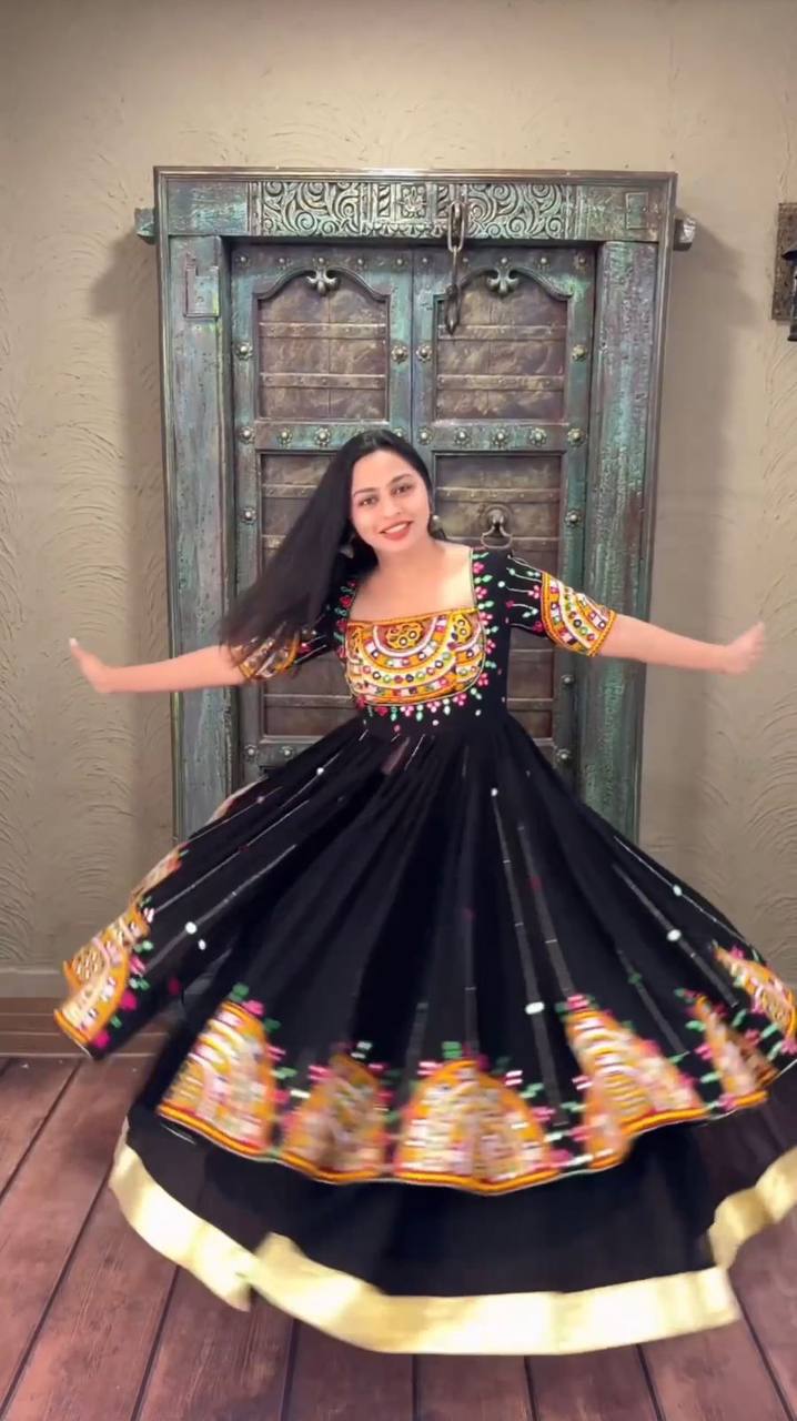 Black Navratri Special Embroidered Gown