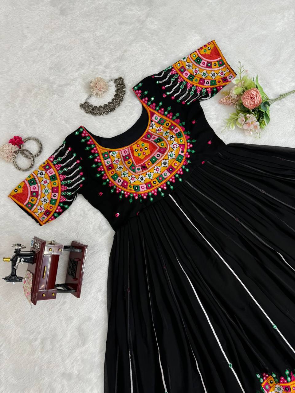 Black Navratri Special Embroidered Gown